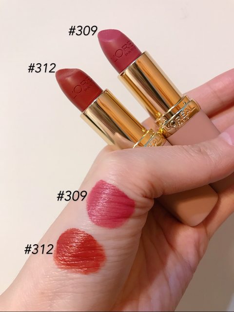 欧莱雅小粉管口红#309#312试色,看到粉色心情好!